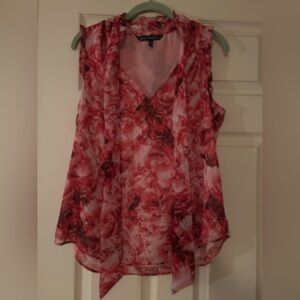 White House Black Market Red Floral Blouse